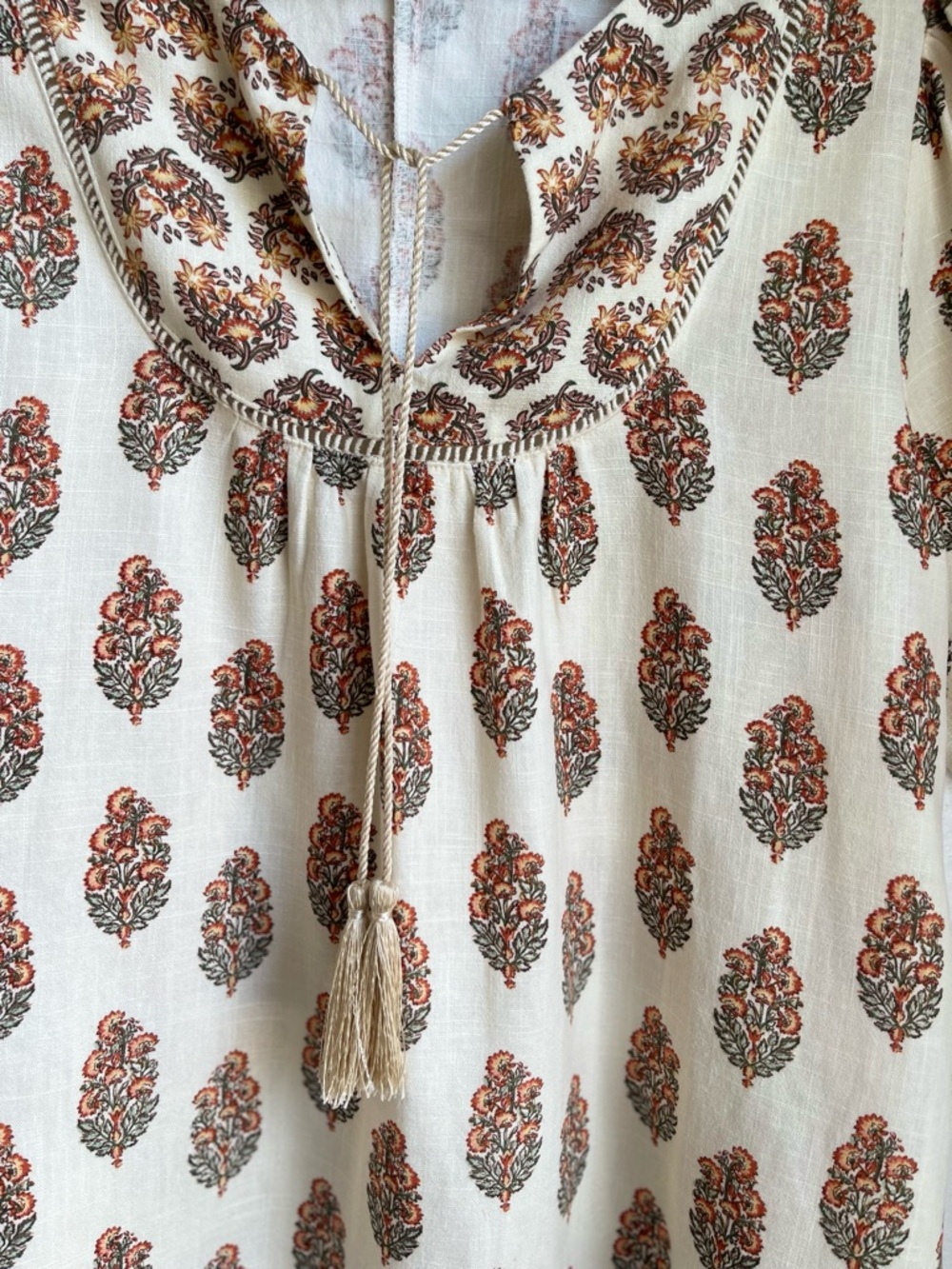 Wonderly Cream Peasant Top with Rust Floral‎ Motif Cottagecore Boho Size M - Picture 4 of 11